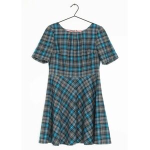Boden British Tweed By Moon Wool Fit And Flare Dress Short Sleeve Plaid Print